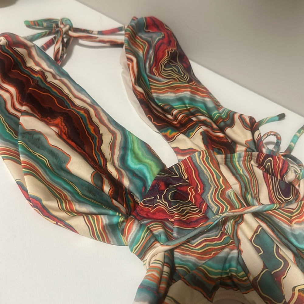 Halter Swimsuit in Earthy Pattern